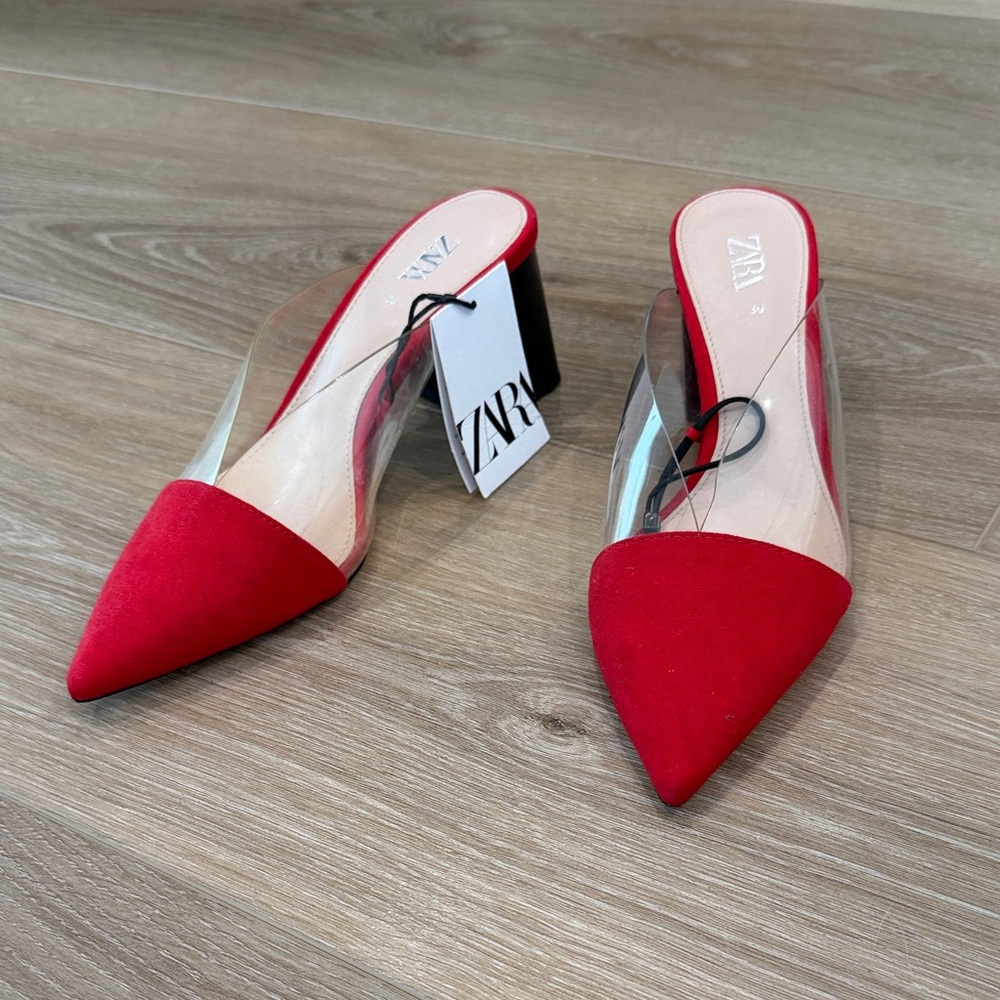 Zara Red Heels with Clear Design